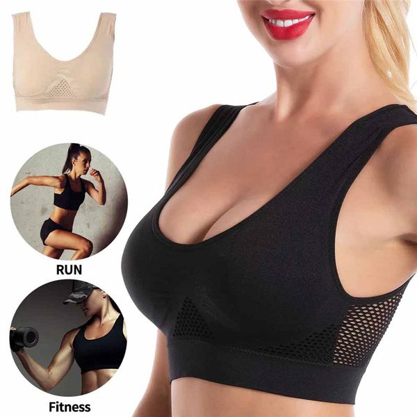 

breathable sports bras for women gym clothing hollow out padded fitness ladies plus size workout yoga running clothes, White;black