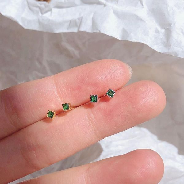 

stud 925 sterling silver geometric small mini green cubic zircon earrings for women men ear cartilage jewelry accessories yea502, Golden;silver
