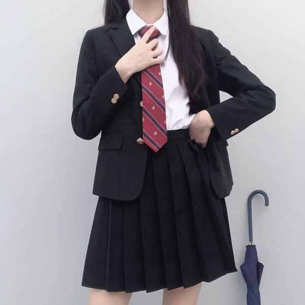 

clothing sets black color suits blazer womens female spring autumn long sleeve jackets coats outerwear for jk school uniform students, White