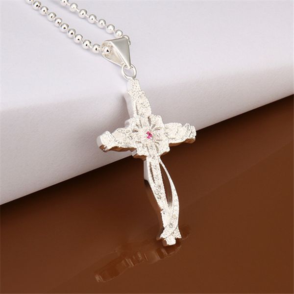 

sterling silver plated cross with zircon pendant necklaces gssn391 fashion lovely 925 silver plate jewelry necklace