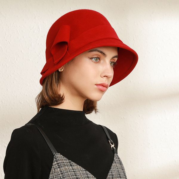 

hats capsautumn winter big bow pure wool women's dome british fashion top, Blue;gray