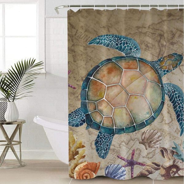 

sea turtle shower curtain waterproof polyester blue bath curtain with hooks watercolor tortoise bathroom decor-w220xh180cm