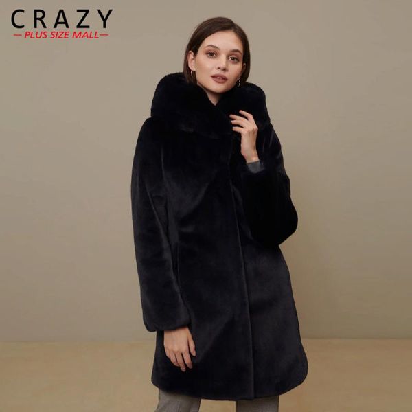 

Women's Fur & Faux Customized Artificial Mink Coats With A Hood Women Plus Size Luxury Fake Jacket Winter Warm, Black