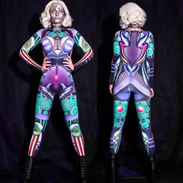 

fd513 women's 2021 autumn winter printed halloween stage costume jumpsuit, Black;red