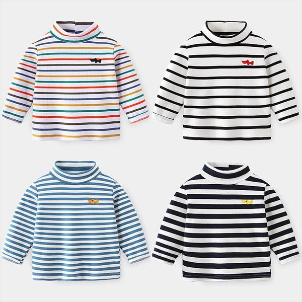 

spring autumn winter 2 3 4 8 10 years cartoon high neck pullover basic turtleneck striped soft t shirt for, Blue