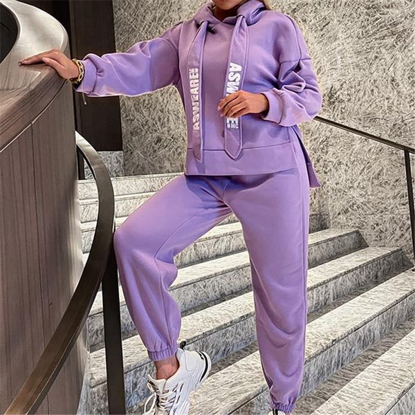 

women's two piece pants lounge outfits for women autumn fashion clothes letter print long sleeve hoodies and sweatpant matching sets tr, White