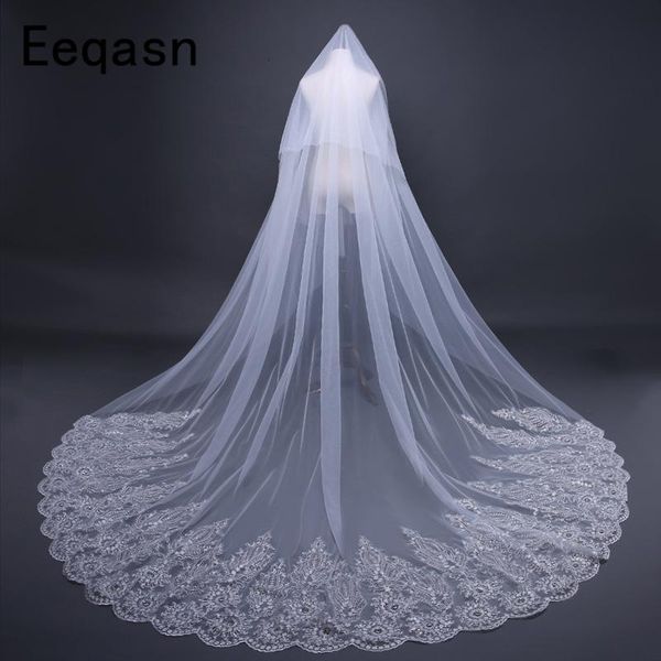

bridal veils elegant 3m long cathedral wedding veil lace applique crystal ivory bride with comb voile de mariee mariage, Black