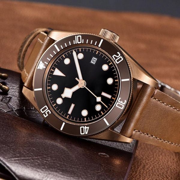 

wristwatches coffee sterile dial watch for men 41mm miyota 8215 sapphire crystal genuine leather strap automatic mechanical watches man cloc, Slivery;brown