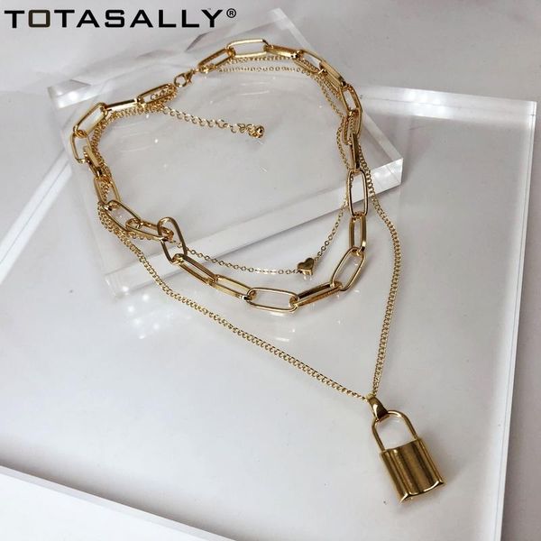 

pendant necklaces totasally women's necklace punk golden layed false collar chain heart & lock sweater jewelry dropship, Silver