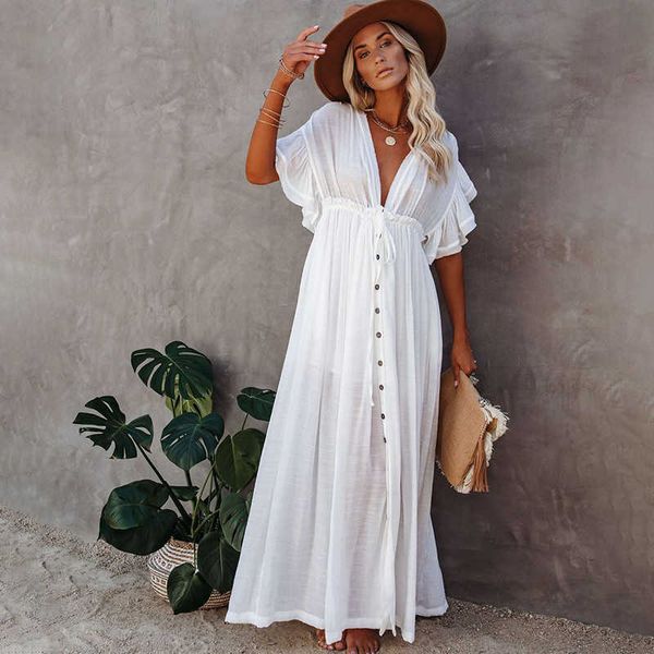 

bikini cover-ups long white tunic casual summer beach dress elegant women plus size wear swim suit cover up q1208 210714