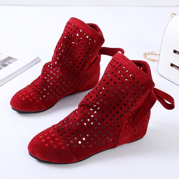 

boots women flat low hidden wedges cutout ankle casual shoes cute booties woman winter lady fashion selling, Black