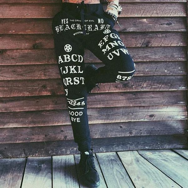 

letter graffiti tiktok casual pants dark black female sport leggings cartoon print long trousers gothic women autumn winter streetwear women