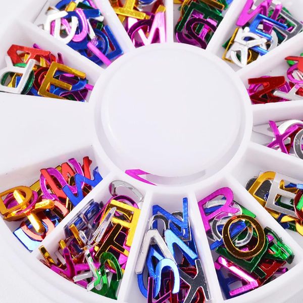 

alphabet dazzling tips nail sticker sequins colorful art decoration manicure mix metal rivets pearls holographic kits