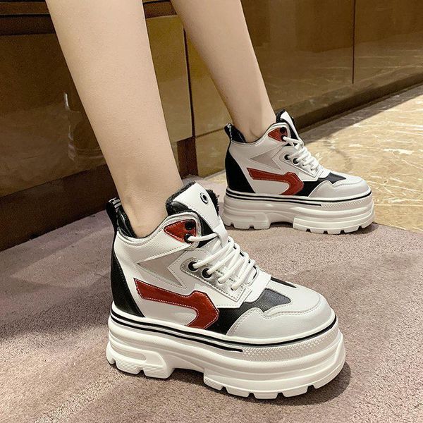

boots women casual sneakers winter warm plush chunky breathable lace-up comrfortable high platform snow dad shoes, Black