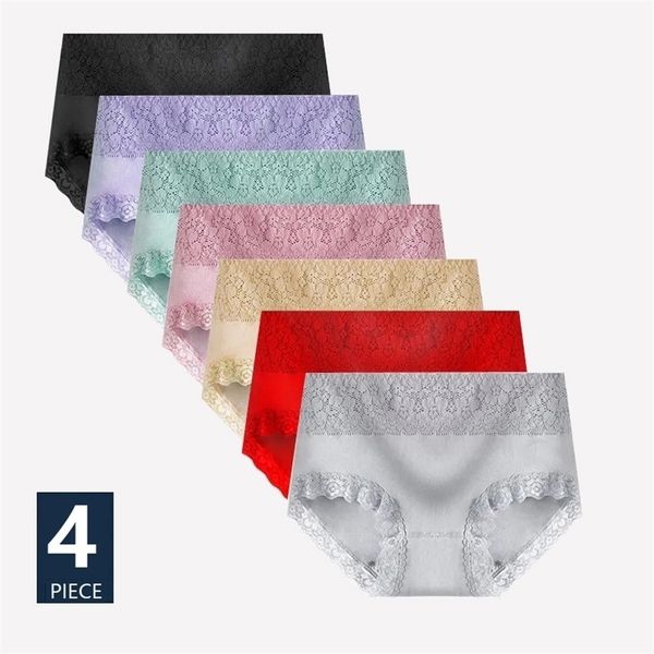 

plus size -5xl 4pcs/set high waist pantie cotton briefs underwear body shaper breathable comfort female intimates 220311, Black;pink