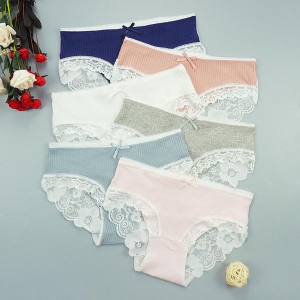 

women's panties cotton lace briefs thread panty mid waist ladies cute underwear japan&korean comfortable knickers, Black;pink