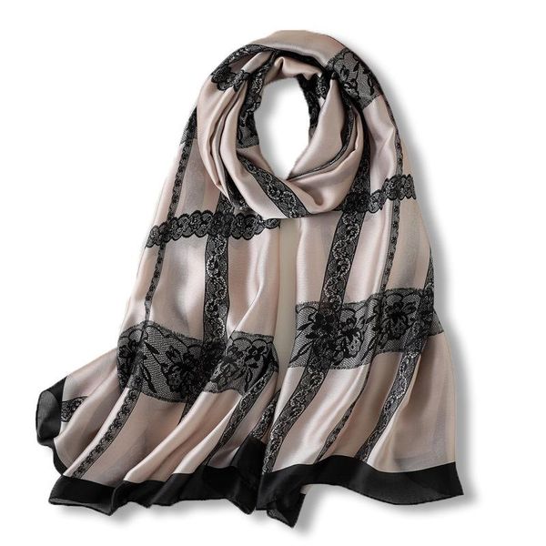 

scarves women elegant lace silk scarf soft bandana 2021 solid large shawls and wrap white black headscarf hijabs female neck foulard, Blue;gray