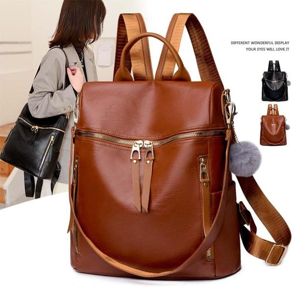 

school bags women faux leather backpack girls student large capacity bag female casual travel convertible shoulder satchel handbag