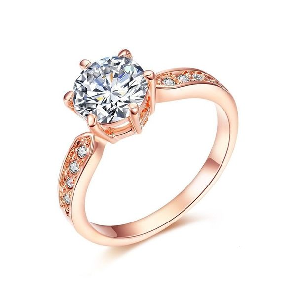 

korean flower classic rose gold six claw wedding ring, Silver