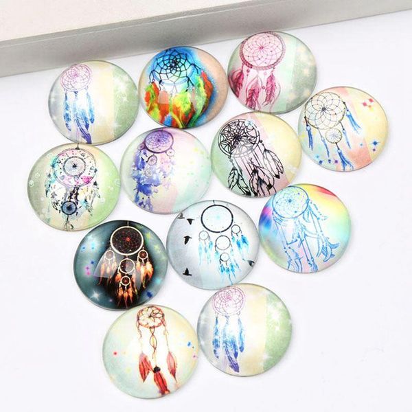 

charm bracelets 50 pcs mixed dream catcher po round dome glass cabochons 12mm diy handmade, Golden;silver