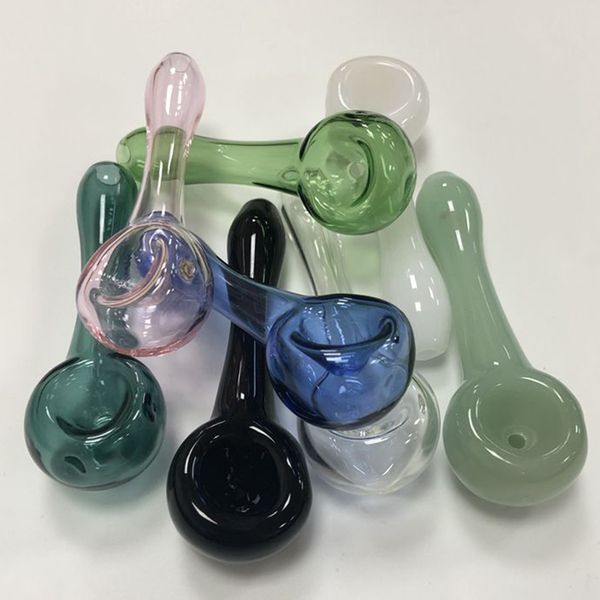 Tubi a cucchiaio da 4 pollici Pipa per bruciatore a nafta in vetro Multicolore Fumo Narghilè Tabacco colorato Mini piccole pipe Accessori per tubi dritti