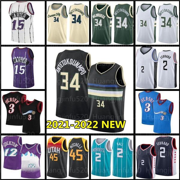 

giannis 34 antetokounmpo allen 3 iverson jersey vince 15 carter ray morant donovan 45 mitchell leonard ja lamelo 2 ball jayson george tatum, Black;red