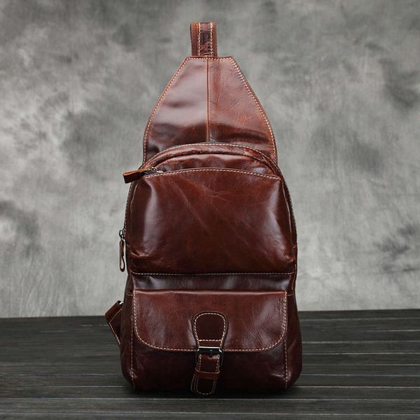 

style oil wax men's chest bag, head layer, cattle leather leisure shoulder sports messenger bag