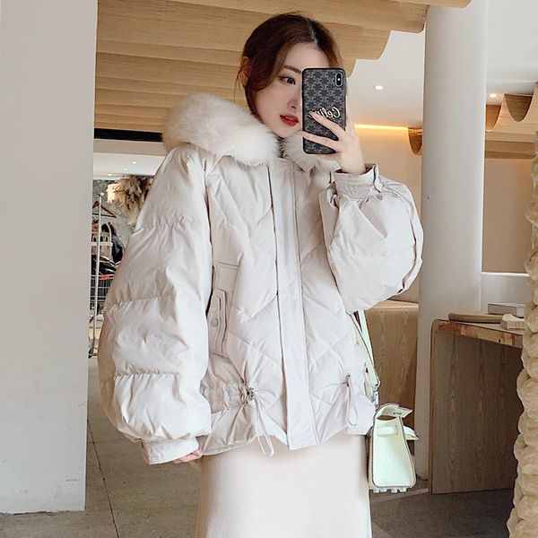 

women's down & parkas winter coat women hooded puffer jacket fur collar jackets for 2021 lady thick short clothes jaqueta feminina hly2, Black