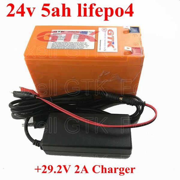 Бренд 24 В 5ah LifePO4 Аккумуляторная батарейная батарея с BMS для 24V E Bike Bike Солнечная энергия Хранение Мопированной мощности + 29,2 В 2А Зарядное устройство