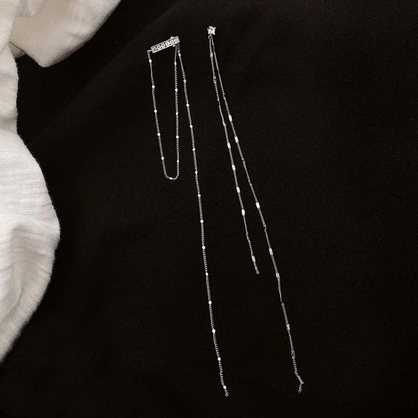 

dangle & chandelier diyi 2021 flash ear line female korean long chain tassel asymmetric temperament drop earrings for girl gift, Silver