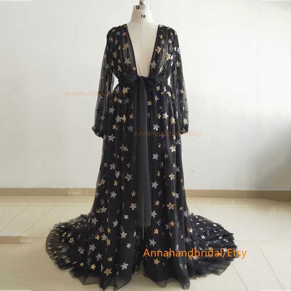 

wraps & jackets black sequined star maternity pregnancy pography v neck long sleeve women bathrobe with belt sleepwear nightgowns, White