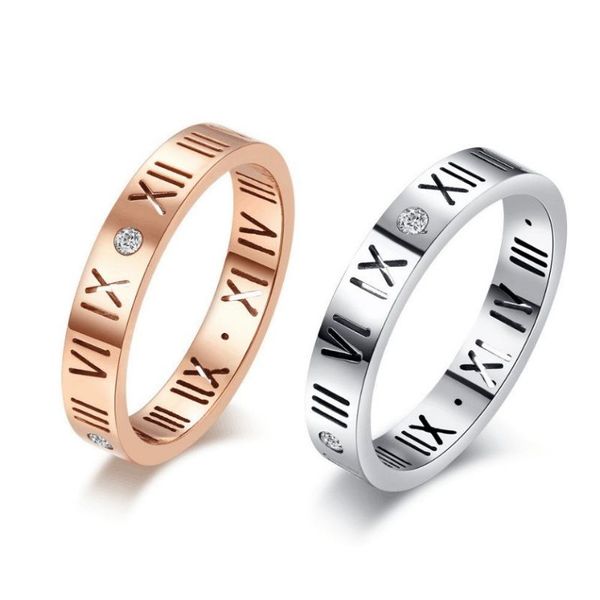 

roman numeral ring stainless steel cz band rings for women girls rose gold plated/silver fashion jewelry