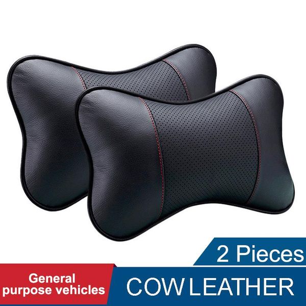 

seat cushions 2pcs car neck pillows 2 sides genuine leather head support protector universal headrest backrest cushion interior accessories