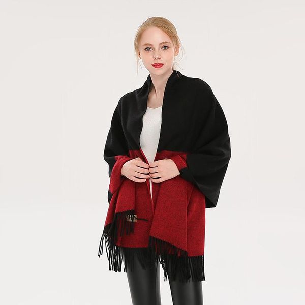 

scarves duojiaoyan luxury fashion winter scarf female wool cashmere color matching pashmina tassels women wrap shawl, Blue;gray