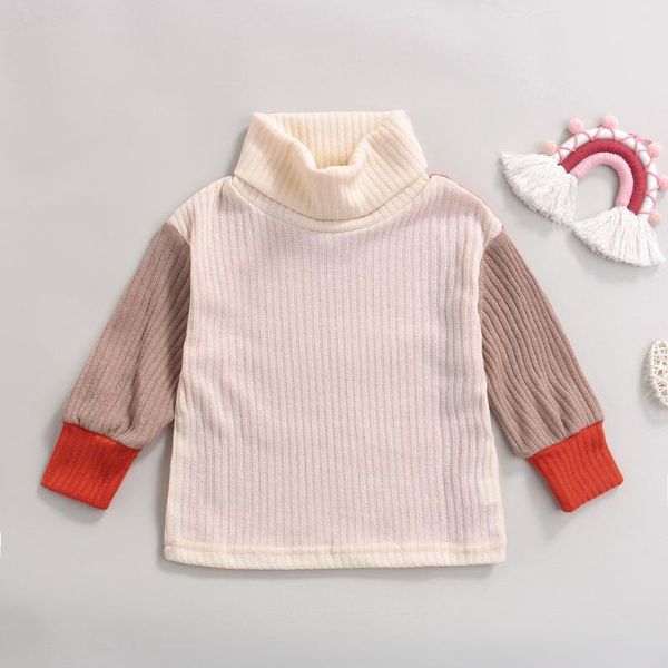 

pullover est arrival kids casual sweater toddler girls high collar long sleeve stitching knitwear for fall winter 2-7y, Blue