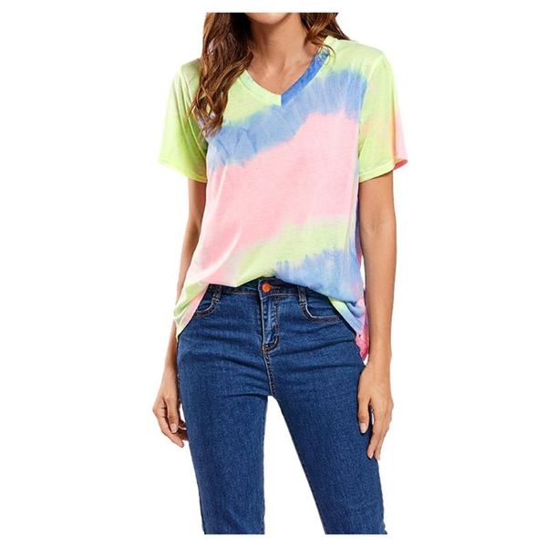 

women's t-shirt tie-dye gradient t shirts women short sleeve v-neck camisetas mujer manga corta tshirts koszulki damskie, White