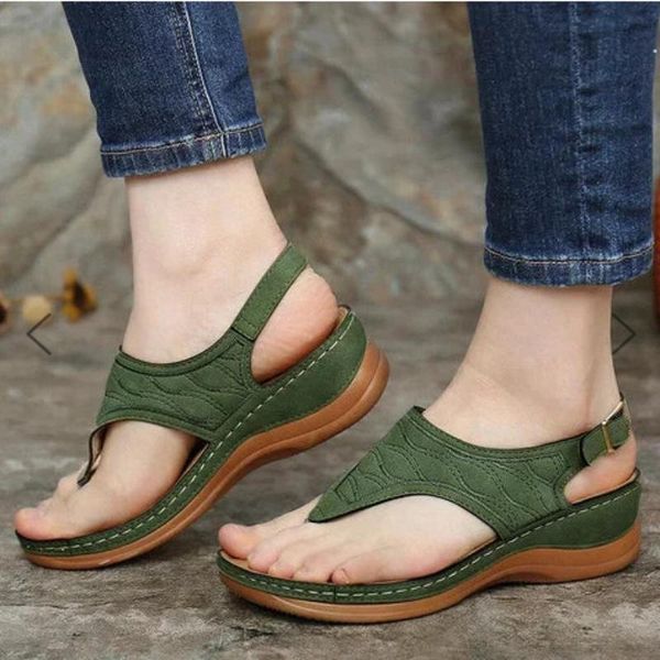 

sandals ladies clip embroidered thick-soled buckle wedges fashioncasual beach shoes roman style breathableherringbone, Black