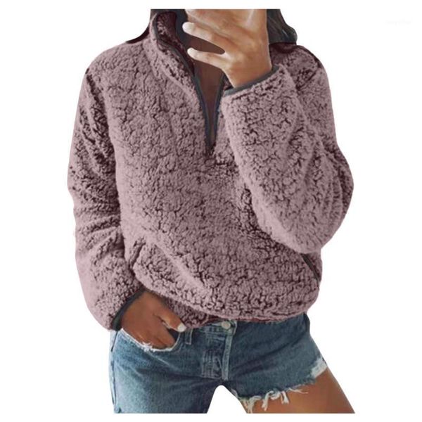 

women's sweaters autumn winter warm women sweatshirt coat large size artificial wool zipper pockets cotton outwear *, White;black
