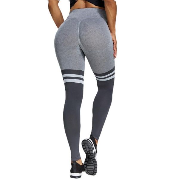 

women's leggings striped stitching seamless high waist full length workout, Black