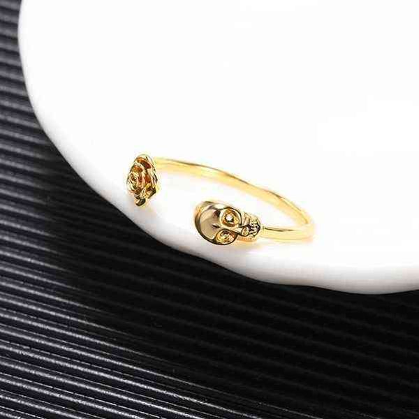 

gothic punk skull rings vintage steampunk men's stainless steel adjustable ring hiphop gold women jewelry gift wholesale g1125, Slivery;golden
