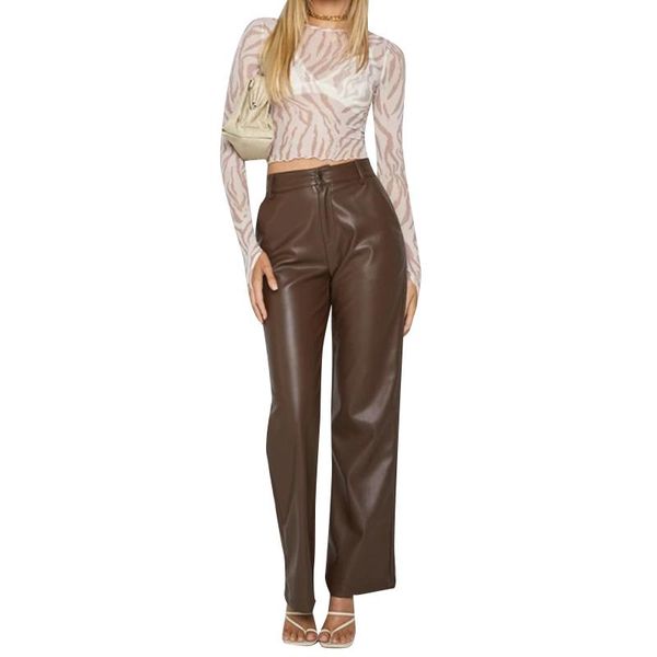 

women's pants & capris women loose style trousers with pockets, solid color high waist straight-leg pants, brown/ black, Black;white