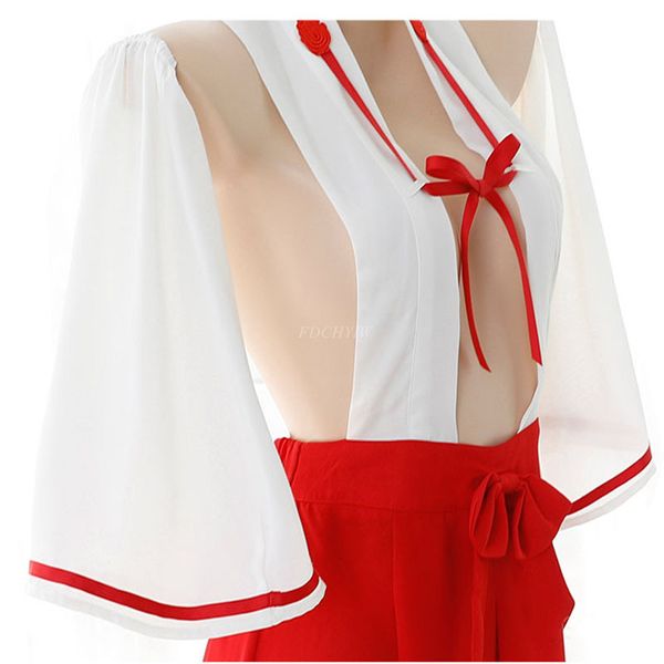 

Japanese Witch Cospay Dress Kimono Uniform TouHou Project Hakurei Reimu Cospay Costume Sexy Bikini ingerie Set Seepwear, Red;black
