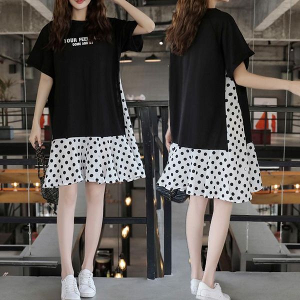 

maternity dresses dress short-sleeved mid-length chiffon stitching pretend two loose t-shirts skirt summer pregnancy clothes, White
