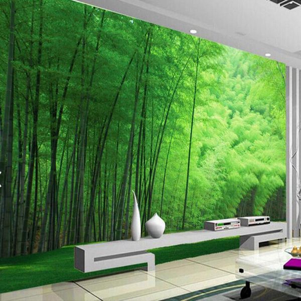 Papéis de parede Liberação Natureza Green Bamboo Papel de Parede Sala de estar Arte Da Parede Decoração PO Revestimentos 3D Murais