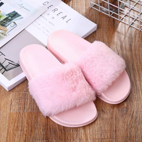 

women ladies autumn spring fabala casual easy matching flat shoes faux fur indoor non-slip flip flops slippers plush, Black