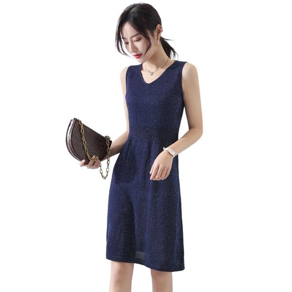 

casual dresses korean women's knitted dress, temperament, irregular split hip bag office lady bright sling dress sleeveless knee-length, Black;gray