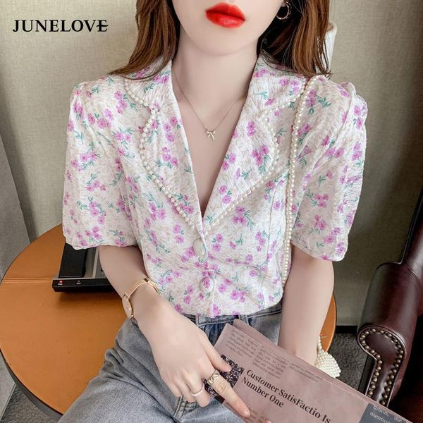 

women's blouses & shirts women floral retro elegant 3 colors embroidered flares harajuku trendy ladies all-match design casual summer b, White