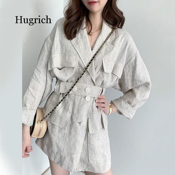 

loose fit linen button split joint big size jacket lapel long sleeve women coat fashion tide spring 2021 women's jackets, Black;brown