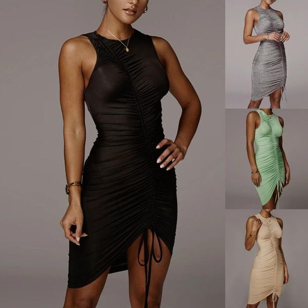 

casual dresses for women's personality fashion adjustable drawstring dress sleeveless elegant gift ensemble alt clothe, Black;gray