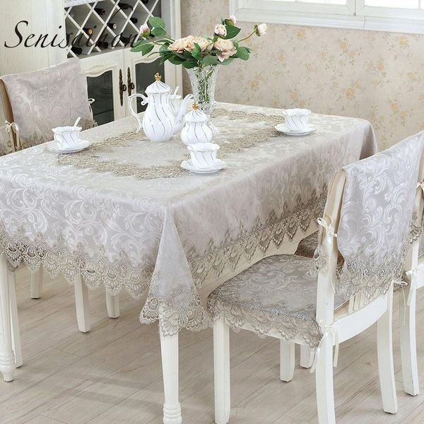

table cloth european rectangle tablecloth upscale chenille grey lace hollow embroidery home dinning coffee mat cover